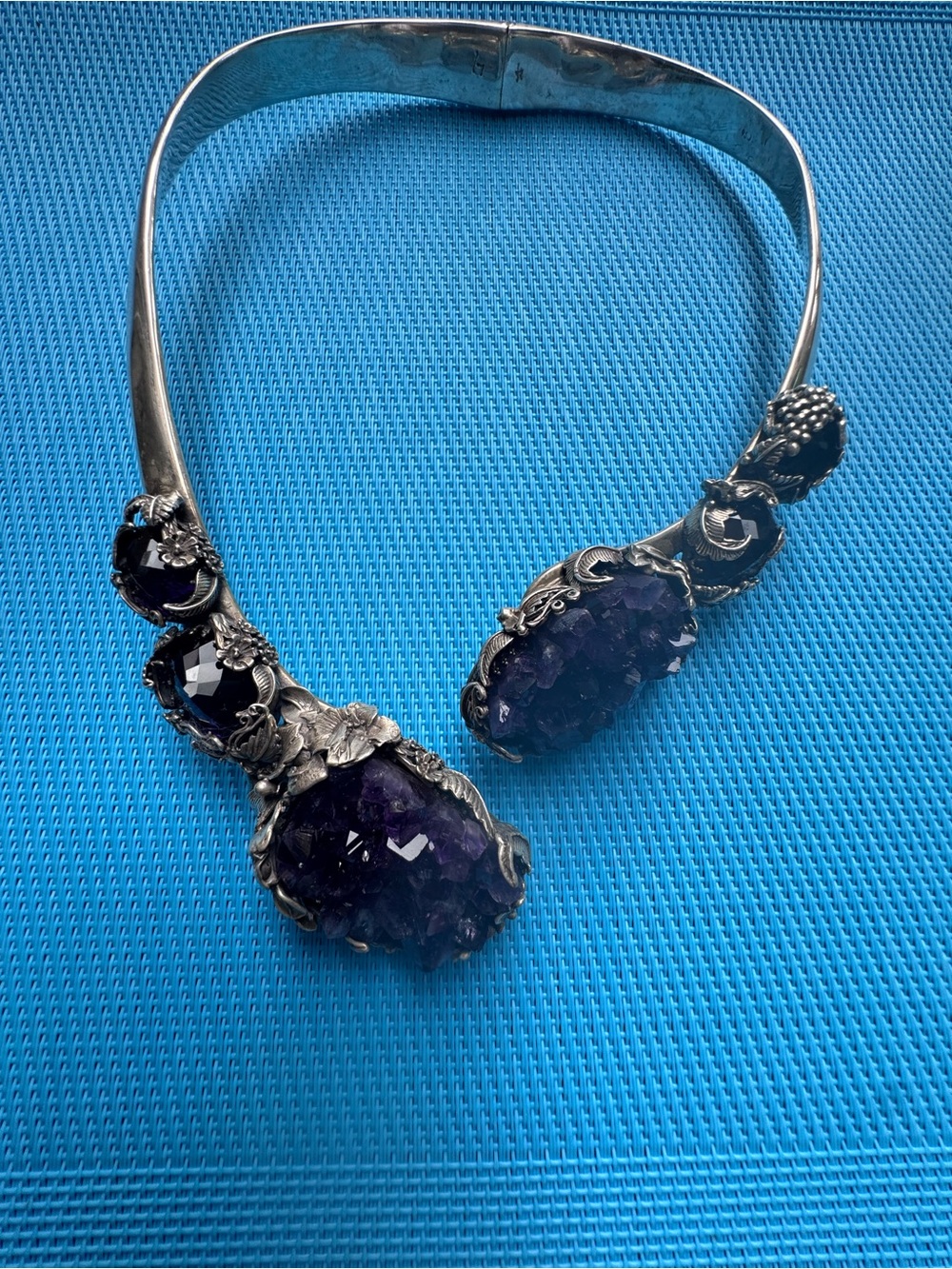 Sterling Silver Purple Amethyst Geode Collar Necklace